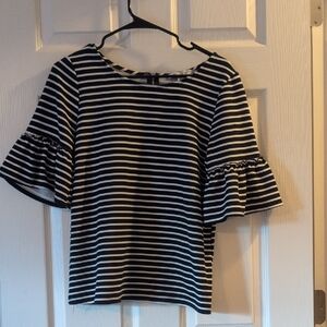 Green Envelope Blue and White Striped Blouse